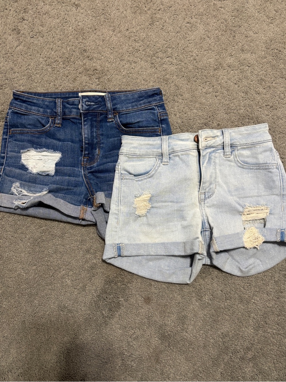 PacSun Distressed Jean Shorts - Dark Blue & Light Blue